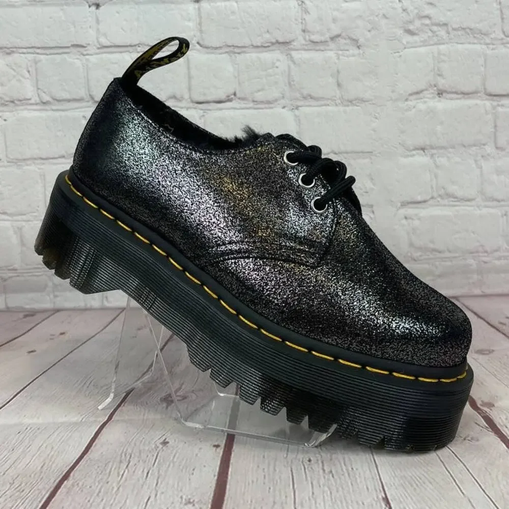 Dr. Martens 1461 Quad Faux Fur Lined Metallic Platform Derby Shoes Women's Sz 7
